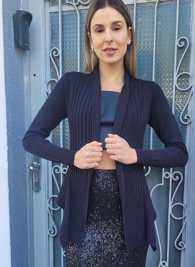 Cardigan em Malha Com Gola Canelada Degli Uffizzi Preto - Foto 3