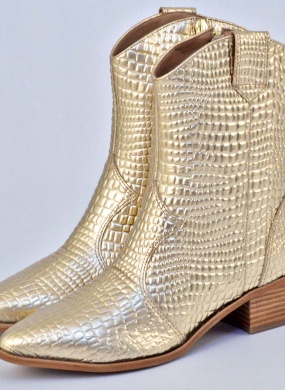 Bota Croco Couro Ouro Tabita  - Foto 1