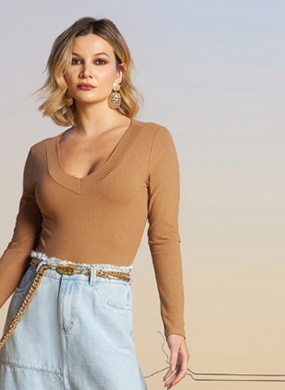 Blusa Viscose Canelada Terracota Gatos e Atos  - Foto 1