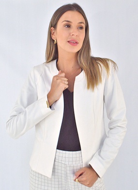 Blazer Peplum em Sarja Trappiche Cor Off White - Foto 4