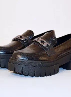 Loafer Couro Croco Preto Giulia Domna - Foto 4
