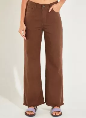 Calça Sarja Wide Leg Cantão Cor Café - Foto 1