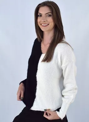 Blusa Tricô Bicolor Preto e Branco Malhas Cida - Foto 1