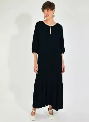 Vestido Midi Linho Suave Textura Preto Cantão - Foto 1