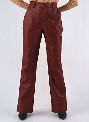 Calça Pantalona Couro Fake Marsala Aramodu - Foto 1