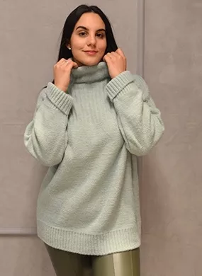 Blusa Tricot Biamar Oversized Gola Alta Verde - Foto 1
