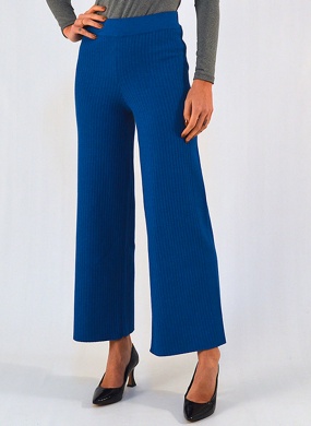 Cal�a Pantalona Canelada Cor Azul Gida Malhas  - Foto 1