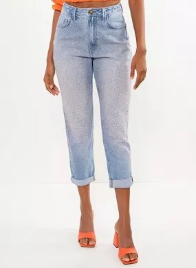 Calça Jeans Cigarrete Com Aplicação Metalizada Flor de Lis - Foto 1