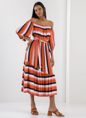 Vestido Midi Ombro A Ombro Em Viscose Com Faixa Lez a Lez  - Foto 1