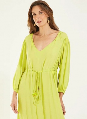 Vestido Crepe Boho Verde Lima Cant�o  - Foto 1