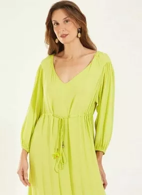 Vestido Crepe Boho Verde Lima Cantão  - Foto 1