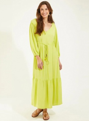 Vestido Crepe Boho Verde Lima Cant�o  - Foto 2