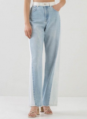 Cal�a Jeans Wide Leg Super Alta Com Recortes Duo Lez a Lez  - Foto 4