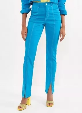 Calça Agata Straight Ibiza Blue Flor de Lis - Foto 1