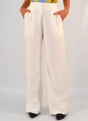 Calça Wide Leg Alfaiataria Cor Off White Alpelo - Foto 1