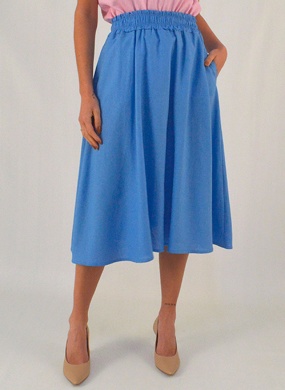 Saia Midi Linho Alfaiataria Azul Emporio B  - Foto 1