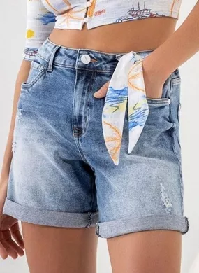 Bermuda Jeans Boyfriend Estonada Com Lenço Lez a Lez - Foto 1