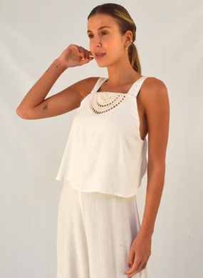 Macac�o Linho Aplica��o Croch� Cant�o  - Foto 2