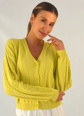 Cardigan Trançado Cor Amarelo Malhas Gida - Foto 1