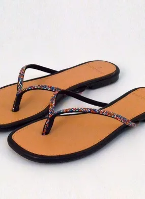 Rasteira Nice Preta Pedraria Multicolor La Femme - Foto 4