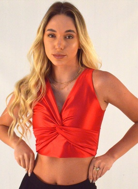 Top Cropped Cor Vermelho Flor de Lis  - Foto 1