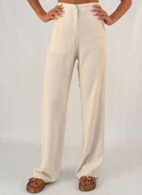 Cal�a Linho Wide Leg Vanilla Alpelo - Foto 1