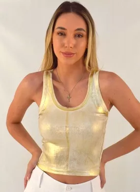 Blusa Regata Foil Ouro Be Free  - Foto 1
