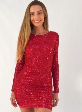Vestido Curto Em Paetê Cor Magenta Flor de Lis - Foto 1