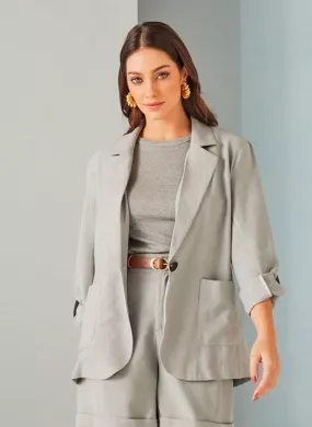 Blazer Alfaiataria Cor Cinza Aramodu - Foto 2