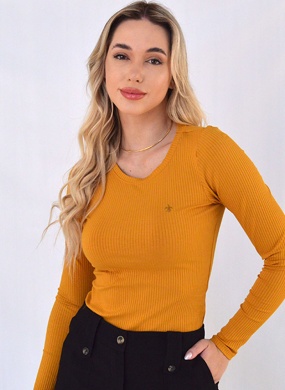Blusa Viscolycra Canelada Flor de Lis Paprica - Foto 1