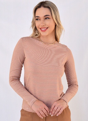 Blusa B�sica Listrada Tribeca Ferrugem - Foto 1