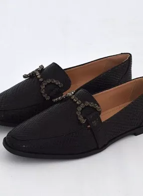 Mocassim Couro Texturizado Preto Tabita - Foto 1