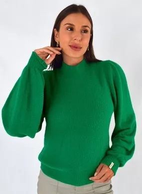 Malha Biamar Fio Pluma Mangas Bufantes Cor Verde - Foto 1