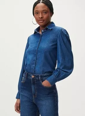 Camisa Jeans Com Manga Longa Bufante Lez a Lez - Foto 1