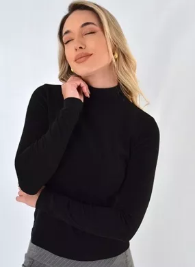 Blusa Canelada Manga Longa Susan Zheng Cor Preta - Foto 1