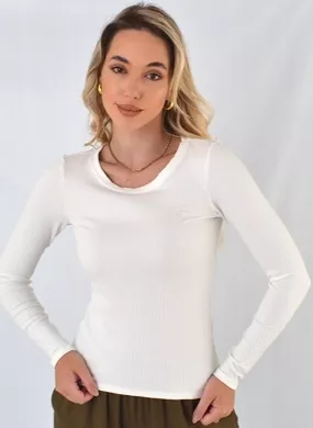 Blusa Viscolycra Canelada Flor de Lis Cor Off White - Foto 1