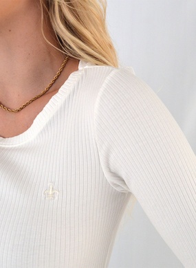 Blusa Viscolycra Canelada Flor de Lis Cor Off White - Foto 2