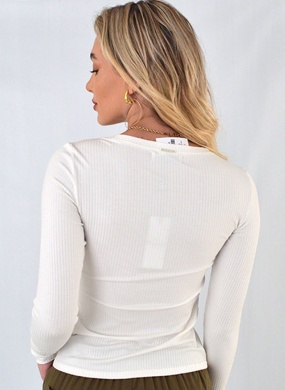 Blusa Viscolycra Canelada Flor de Lis Cor Off White - Foto 3