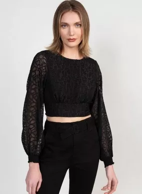 Cropped Manga Longa Preto Flor de Lis - Foto 1