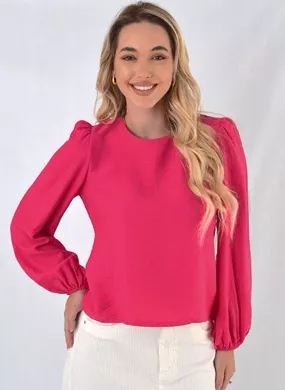 Blusa Manga Longa Cor Magenta Bana Bana - Foto 1