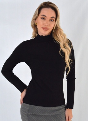 Blusa Canelada De Viscose Preto Gatos e Atos - Foto 1