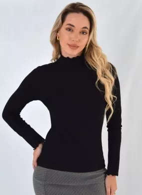 Blusa Canelada De Viscose Preto Gatos e Atos - Foto 1