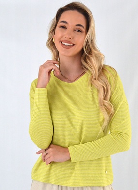 Blusa Viscolinho Maquinetado Amarelo Listrado Gatos e Atos - Foto 1