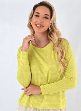 Blusa Viscolinho Maquinetado Amarelo Listrado Gatos e Atos - Foto 1