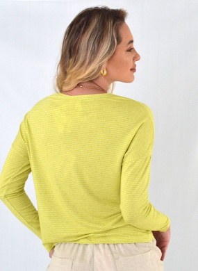 Blusa Viscolinho Maquinetado Amarelo Listrado Gatos e Atos - Foto 3