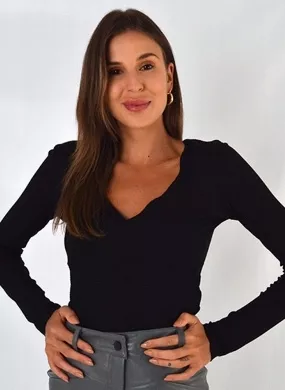 Blusa Canelada em Viscolycra Lez a Lez Preta - Foto 1
