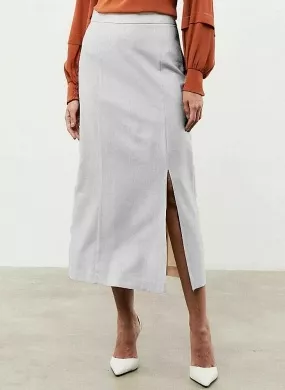 Saia Midi Com Fenda Cinza MX Fashion - Foto 1