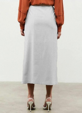 Saia Midi Com Fenda Cinza MX Fashion - Foto 2