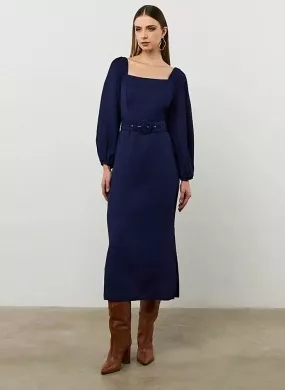 Vestido Midi Com Cinto Marinho MX Fashion - Foto 2