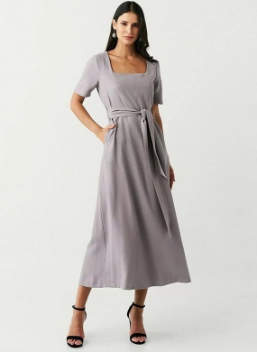 Vestido Midi Alfaiataria Cinza Innocence - Foto 1